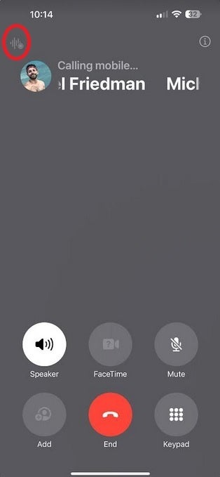 Once on a call, press the circled icon to start the process of recording and transcribing the call. | Image credit-PhoneArena - Here's a very useful AI feature now found in the Apple Intelligence Beta