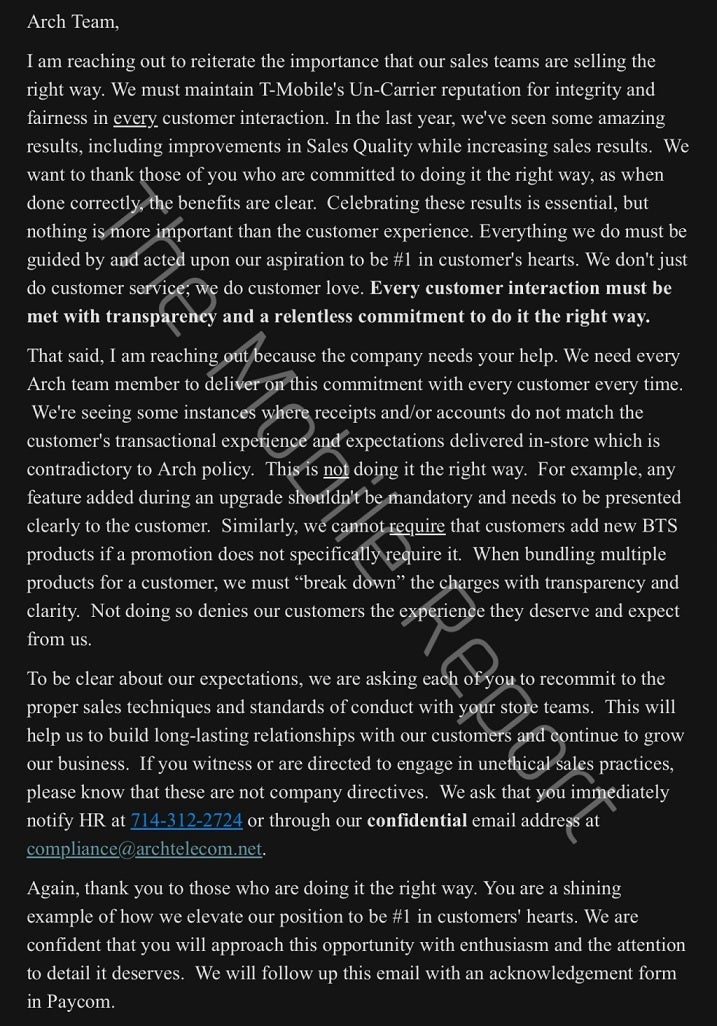 Arch Telecom promises to get rid of shady sales techniques. | Image credit-The Mobile Report - T-Mobile authorized retailer Arch Telecom wants to bring integrity back to the wireless industry