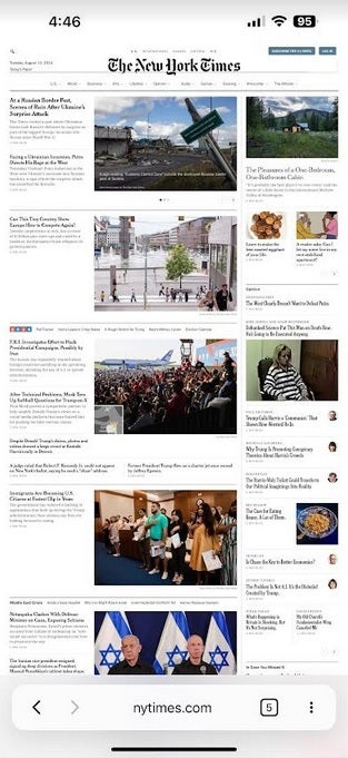 Desktop version of the New York Times website looks exactly like it does on a PC or Mac. | Image credit-PhoneArena - Opera's new app for iOS has so many great features, it might be your new default browser