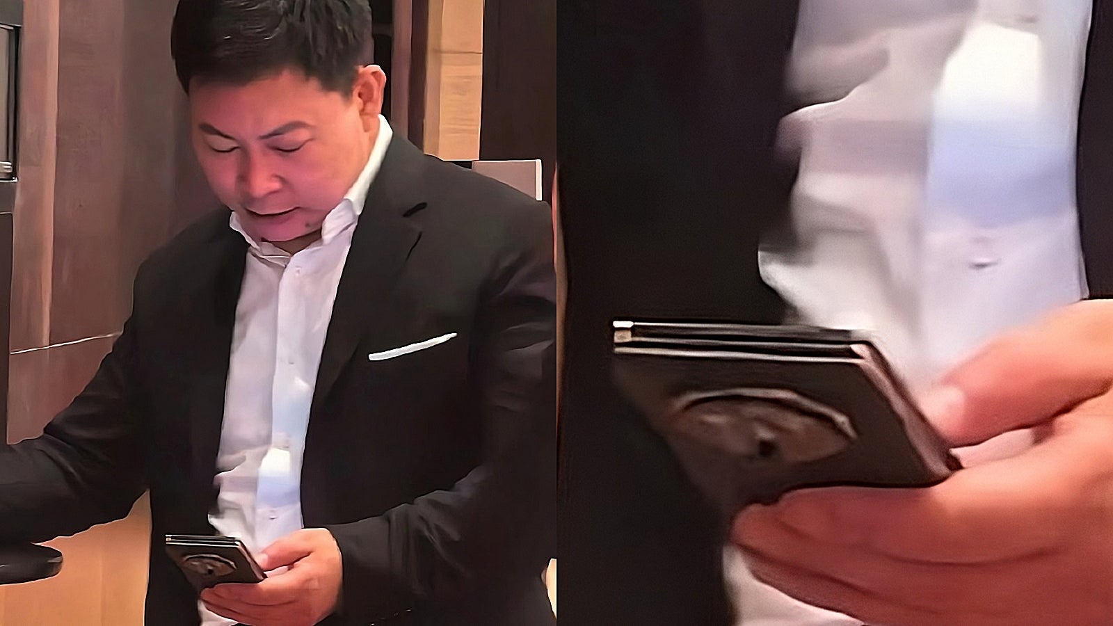 A more recent snap of Huawei&#039;s CEO using what appears to be a surprisingly thin tri-folding phone. - Hey, Samsung! Huawei’s crazy “trifold” is what real innovation looks like - but is it a good idea?