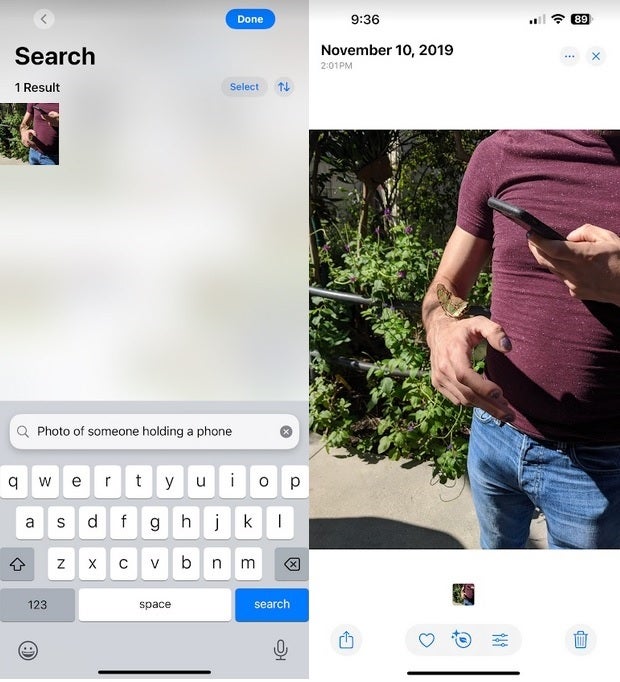 Search for a specific photo in your Photo app. | Image credit-PhoneArena - Google impressed with Pixel&#039;s new AI capabilities; time to take another look at Apple Intelligence