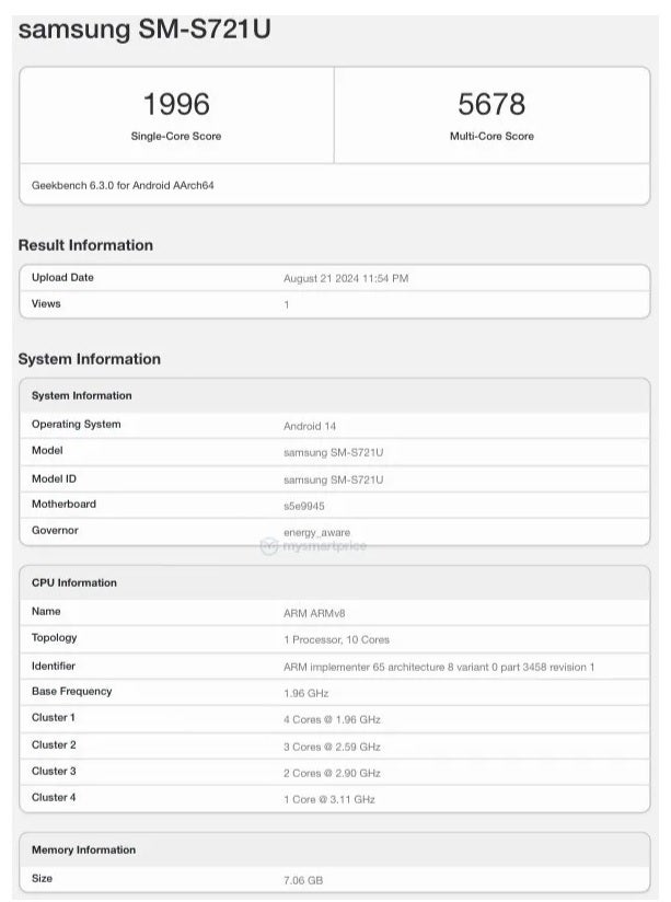 Geekbench test for the U.S. variant of the Galaxy S24 FE. | Image credit-MySmartPrice - Geekbench test reveals two big chipset surprises for the U.S. version of the Galaxy S24 FE