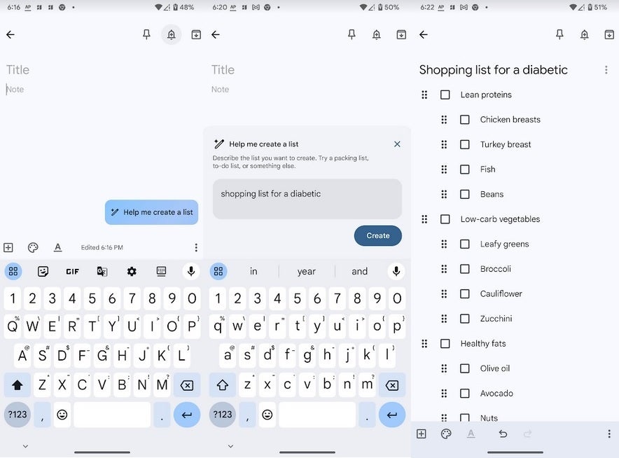 Google Keep for Android gets new 'Help Me Create' feature | Image credit: PhoneArena – The Android version of the Google Keep app can now create the AI-generated lists you request