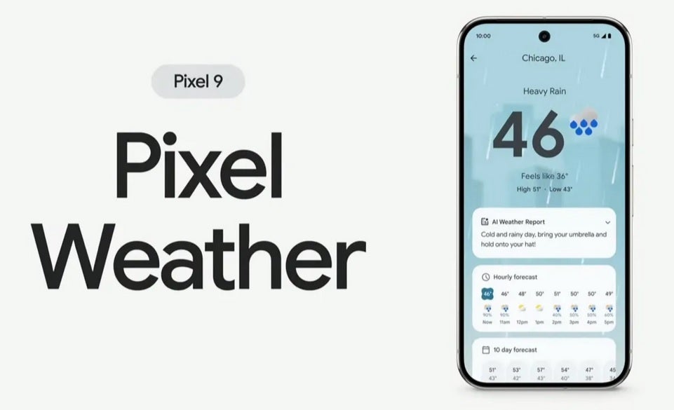 Google promotes the new Pixel Weather app for the Pixel 9 series with an AI Weather Report. | Image credit-Google - AI Weather Report gets Pixel users ready for the day without having to read maps, graphs, or charts