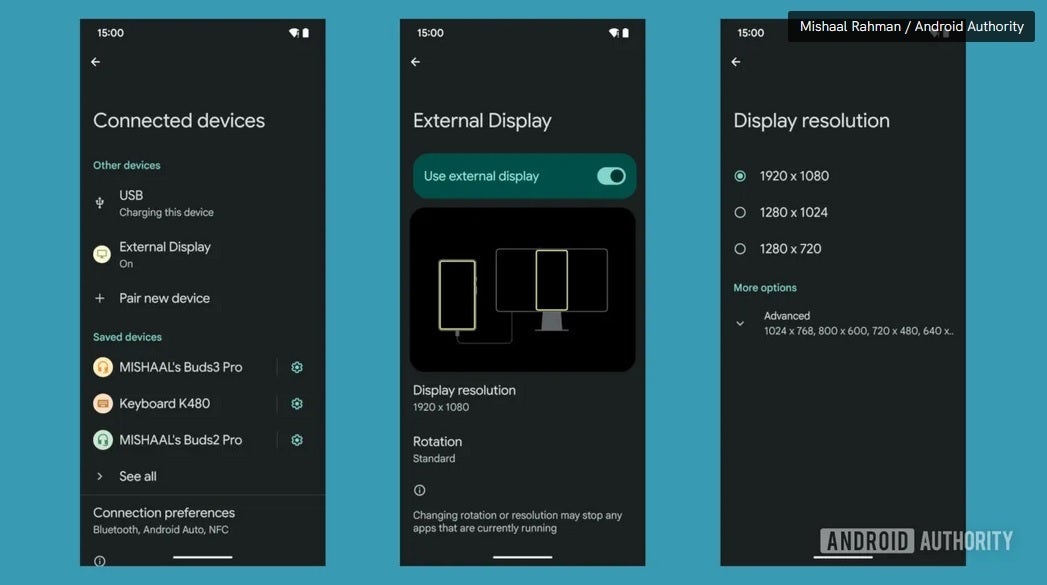 Google gives Android an external display page where you can change the screen resolution and rotation | Image credit: Android Authority – Beta shows Android users can control the resolution and rotation of external displays