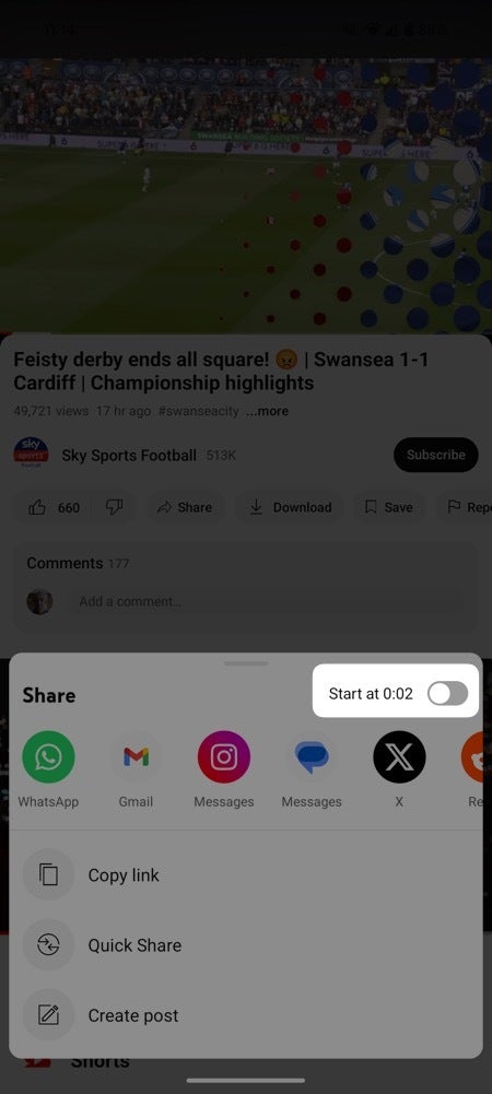 YouTube mobile simplifies sharing videos from specific time points
