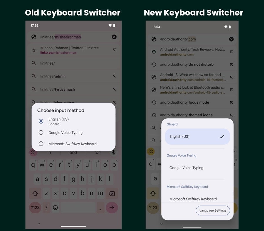 Revamped keyboard switcher in Android 15 QPR1 is easier to use and more one-handed friendly