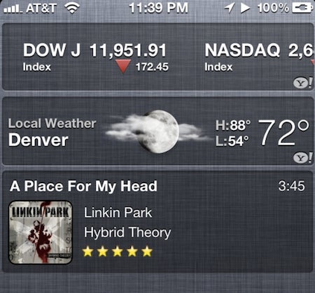 System Prefs and Music Center - iOS 5 Notification Center cracked open to third party widgets