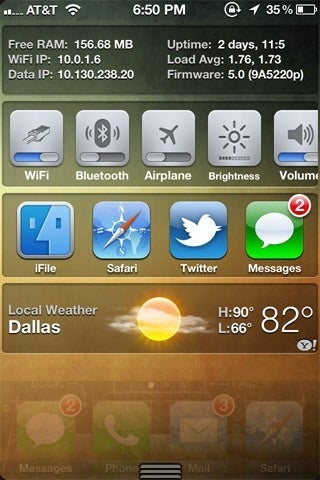 System Prefs and Music Center - iOS 5 Notification Center cracked open to third party widgets