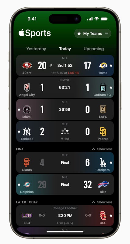 Apple Sports brings major updates for NFL and college football games