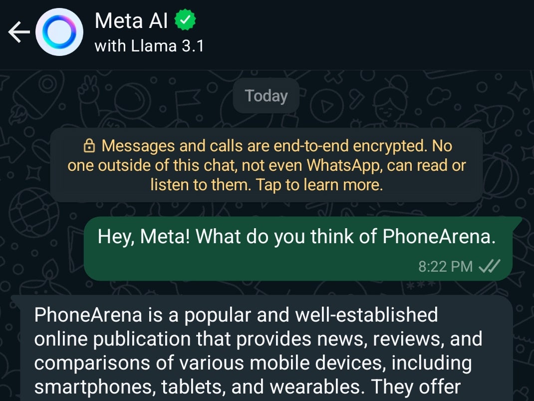 Meta AI on WhatsApp is also powered by Llama. | Image credit — PhoneArena - Meta’s open source Llama AI sees exponential popularity growth as major companies adopt it