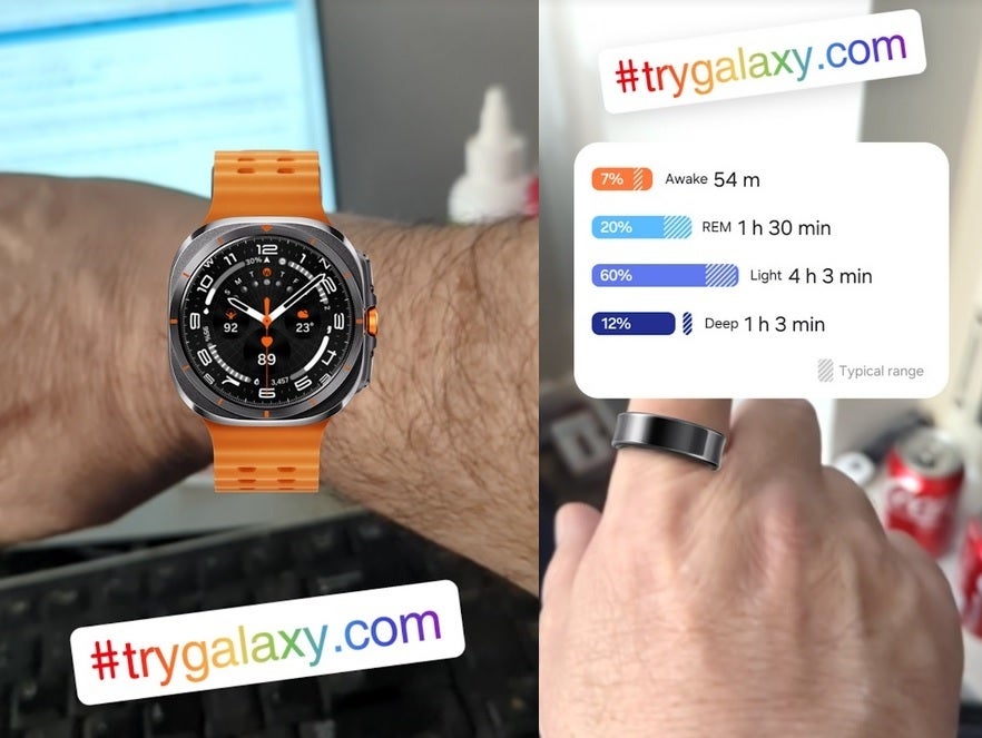 Virtually trying on the Galaxy Watch Ultra and the Galaxy Ring. | Image credit-PhoneArena - Try on the Galaxy Watch Ultra and Galaxy Ring without owning either device