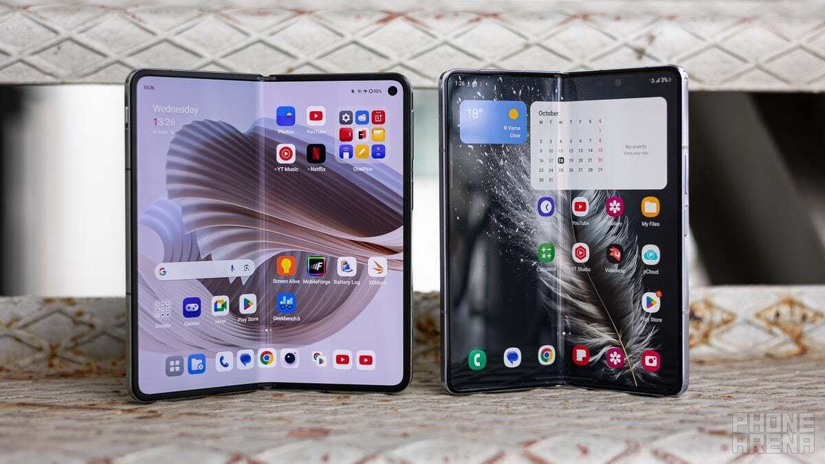 OnePlus Open (left) and Galaxy Z Fold 5 (right) | Image credit - PhoneArena - Huawei is about to ruin the iPhone 16 event for me, as this is huge (literally)