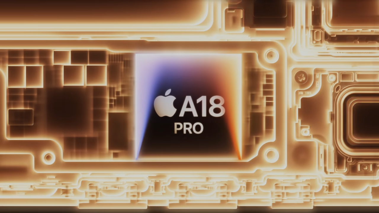 A digital render of the A18 Pro chipset of the iPhone 16 Pro, resembling an X-ray image of the phone&amp;#039;s interiors.