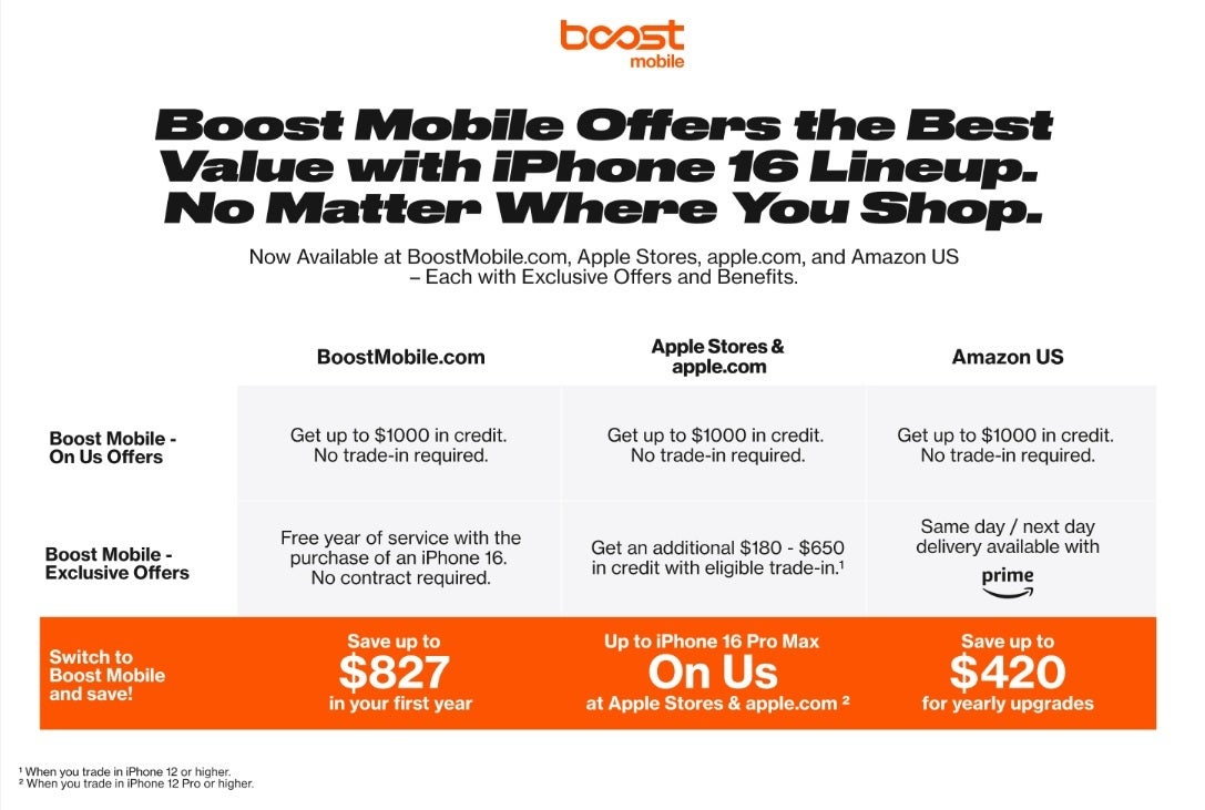 Boost Mobile has outstanding deals on the iPhone 16 line. | Image credit-Boost Mobile - Here&#039;s how to score a free iPhone 16 Pro Max from Boost Mobile