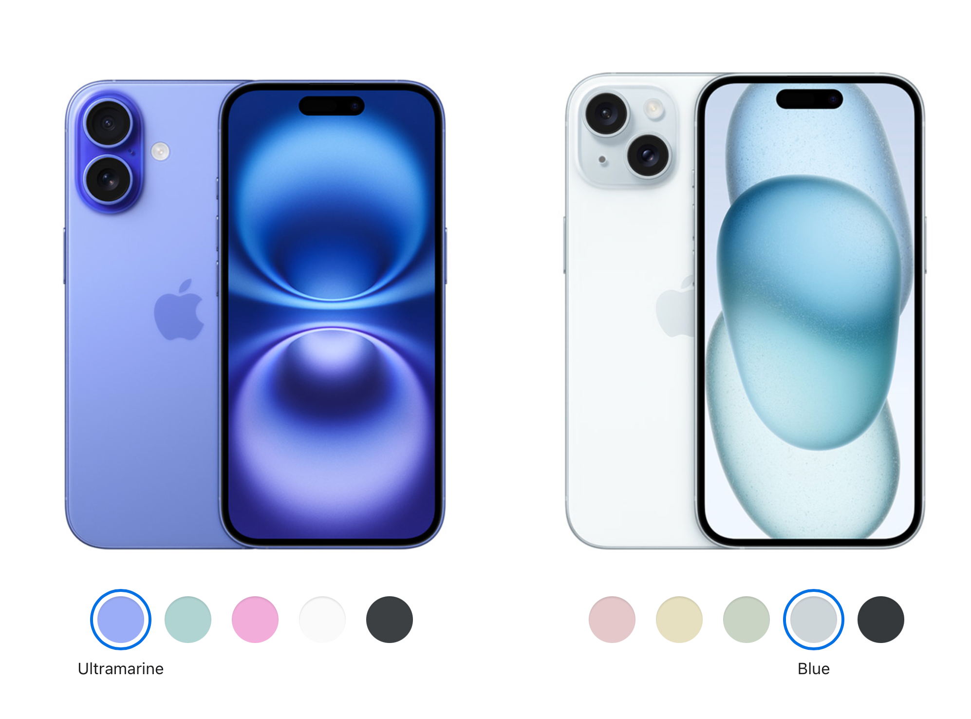 The iPhone 16 in Ultramarine is way more vibrant than the iPhone 15 in Blue. | Image Credit - Apple - iPhone 16 colors: all the official shades