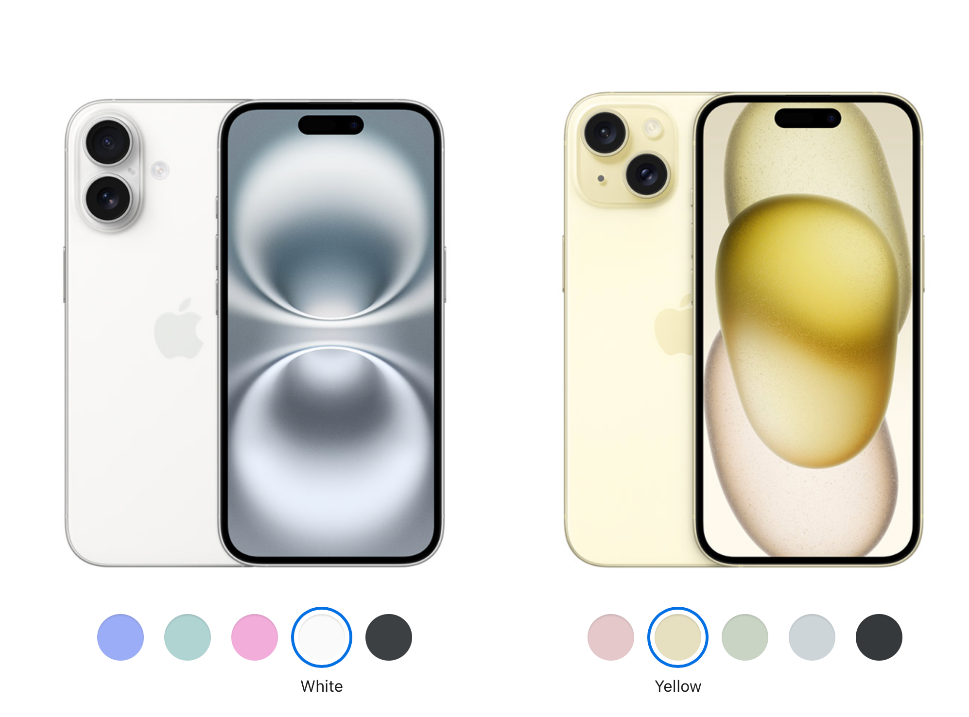 White on the iPhone 16. The iPhone 15 lineup doesn&#039;t offer the white color. | Image Credit - Apple - iPhone 16 colors: all the official shades