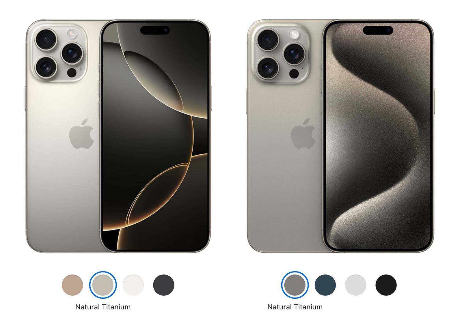 Natural Titanium on the iPhone 16 Pro is lighter and cleaner-looking than the 15 Pro&#039;s. | Image Credit - Apple - iPhone 16 colors: all the official shades