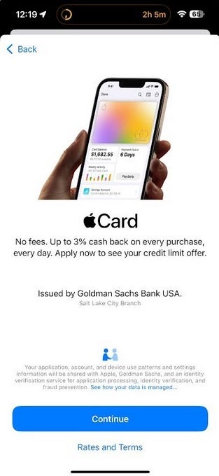 You can apply for an Apple Card directly from the Wallet App on youtr iPhone. | Image credit-PhoneArena - Fear of big write-off could be what&#039;s keeping Goldman from selling its Apple Card stake