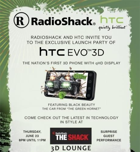 Which Radio Shack will be hosting this party for the HTC EVO 3D on the eve of its launch? - Sprint revises down HTC EVO 3D video capture specs; party with the EVO 3D and Radio Shack
