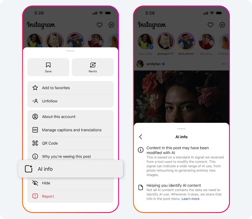 Instagram &quot;AI info&quot; label