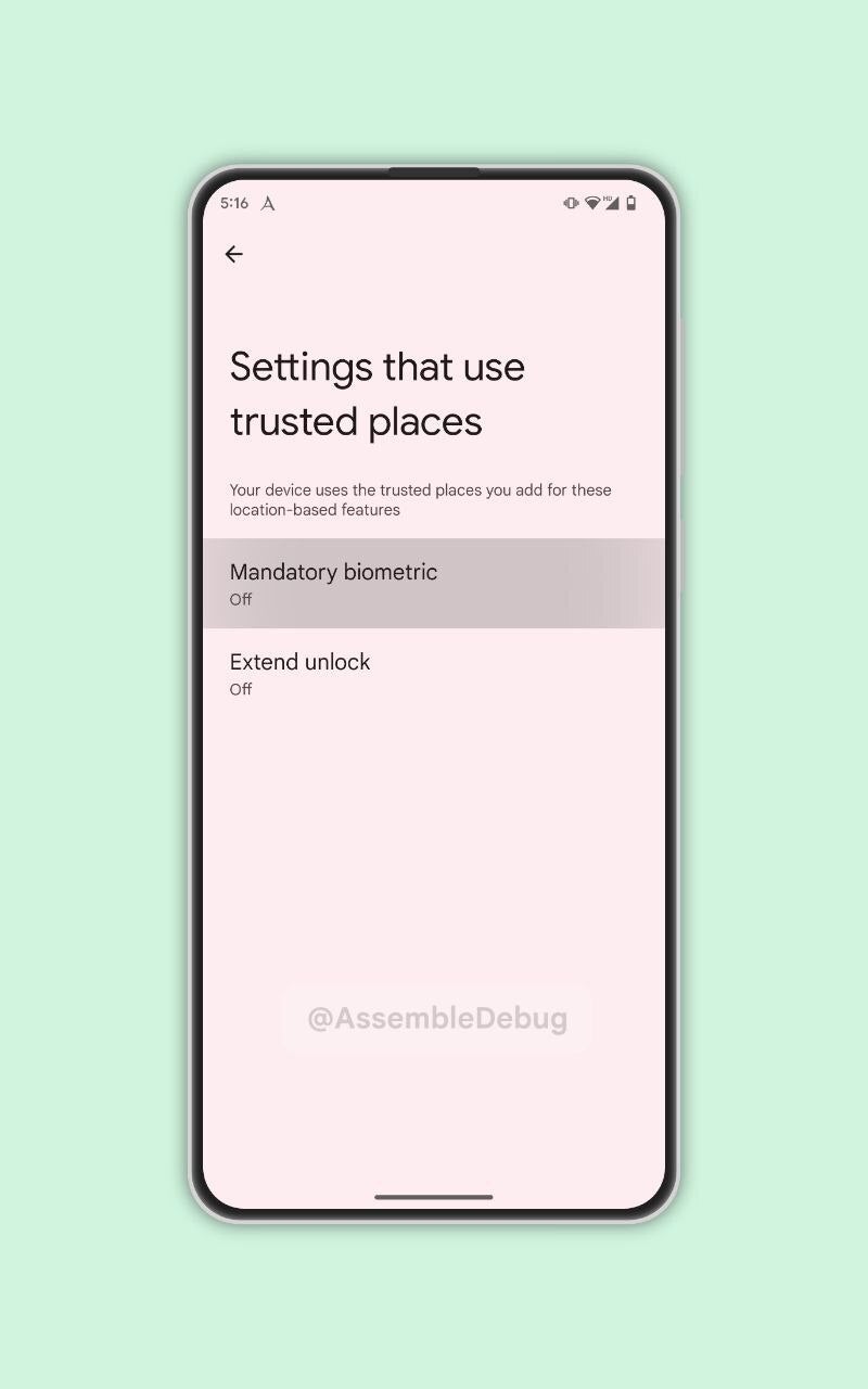 Google Play Services' mandatory biometric setting within trusted places