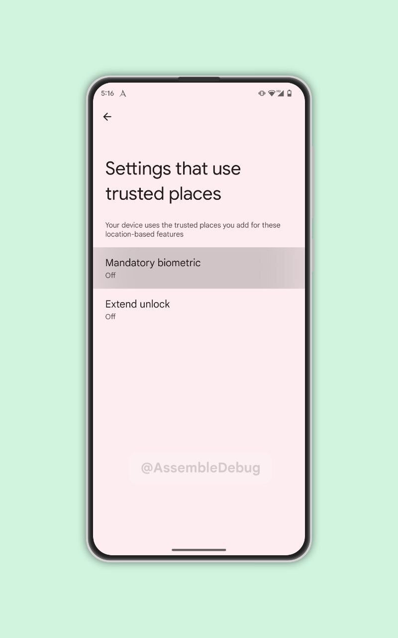 Screenshot of Android trusted places settings