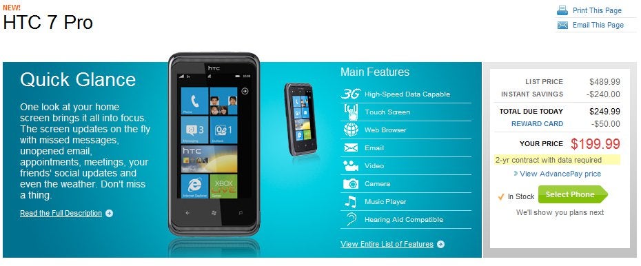 Cellular South grabs the HTC 7 Pro as well; priced at $200 with a contract