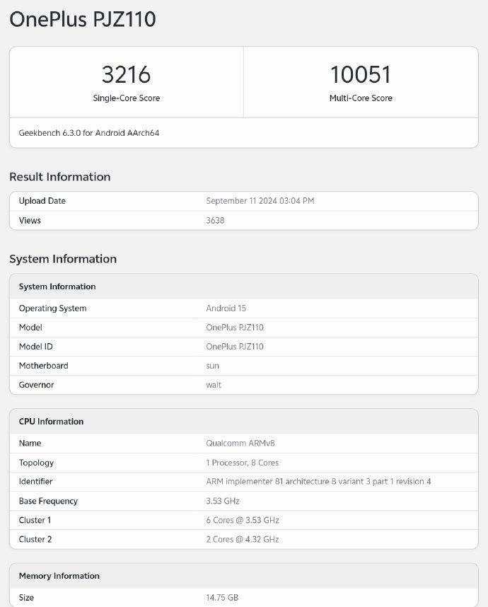 OnePlus 13 Geekbench results.