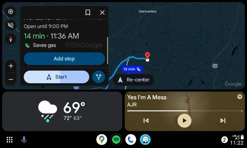 Screenshot of the new &quot;Add Stop&quot; button on Android Auto.