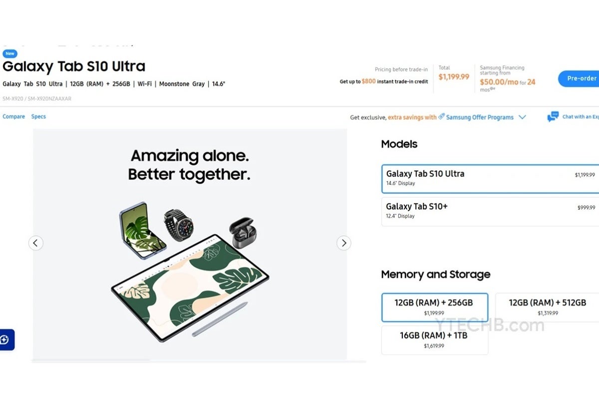Premature Galaxy Tab S10 Ultra US pre-order listing