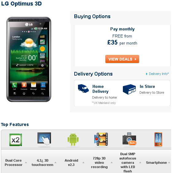 Carphone Warehouse will be selling the LG Optimus 3D in the UK starting July 7