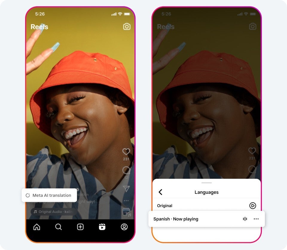 A new tool will automatically dub voices in Instagram Reels for seamless translations. | Image credit – Meta - Meta AI brings celebrity voices, lip-sync translations for Reels, image insights, and more