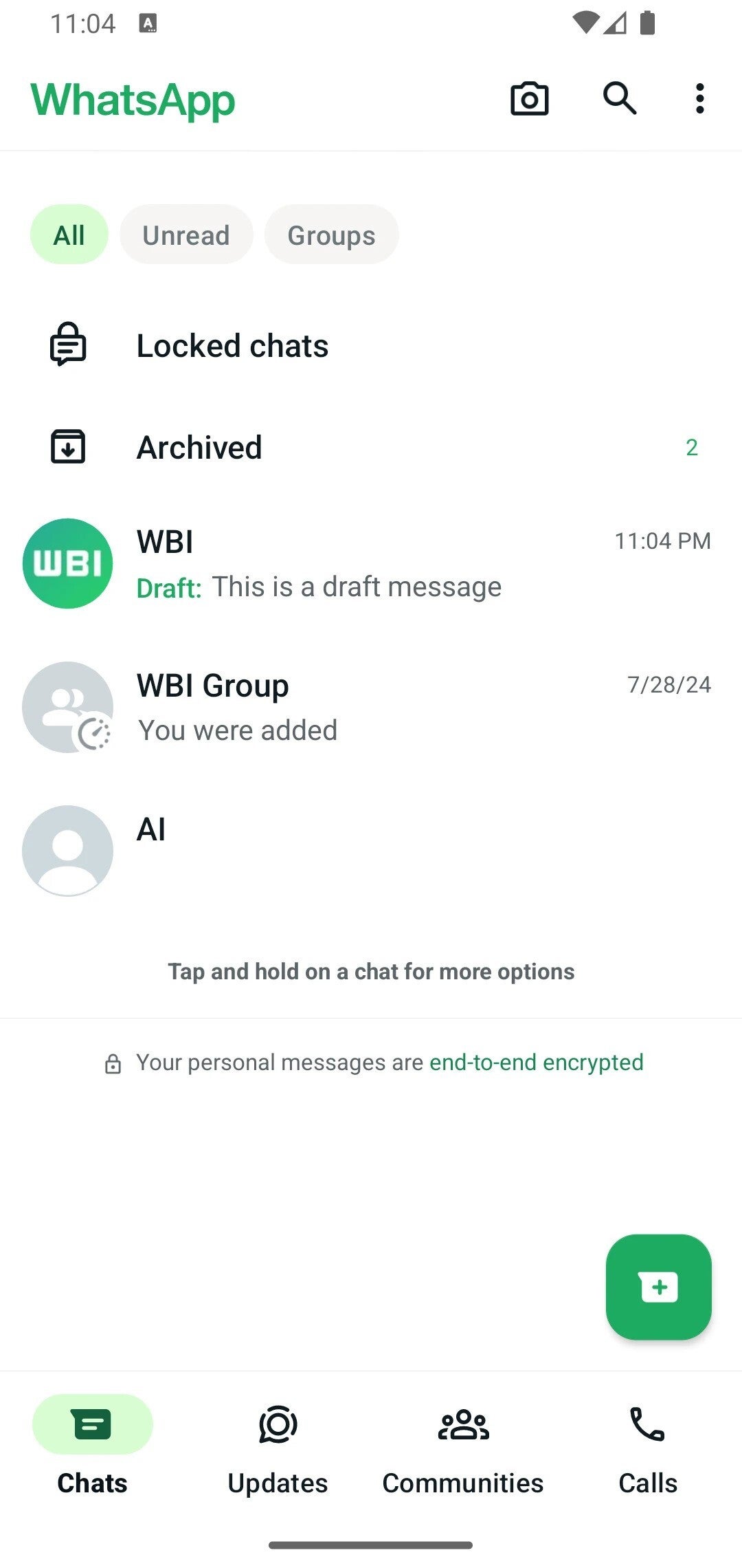 WhatsApp message list displayed on a smartphone screen.