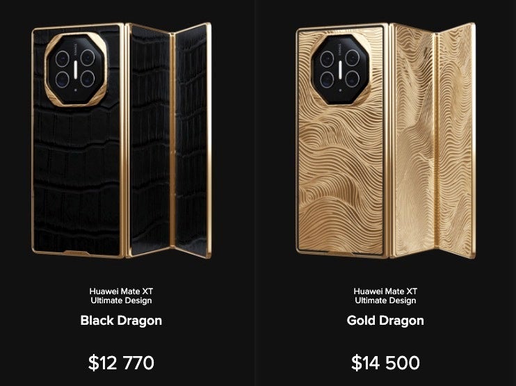 An image of the pricing on the Caviar Huawei Mate XT Ultimate Gold and Black Dragon editions