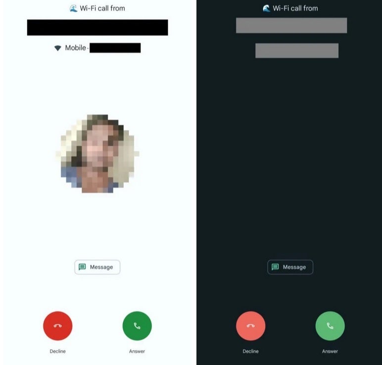 The new UI being tested to answer calls on Pixel and some Android phones.