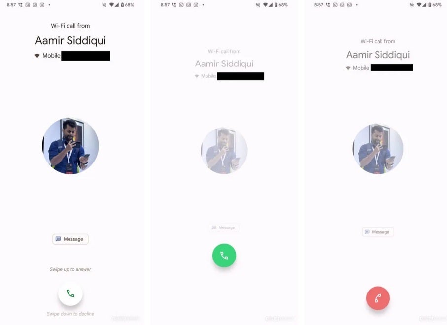 The current UI used to answer calls on Pixel and some Android phones.