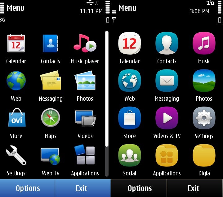 The new set of icons is on the right - Symbian Anna Review