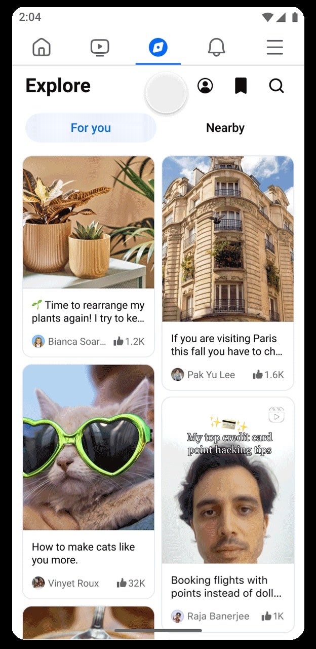 Screenshots from Facebook's revamp new features