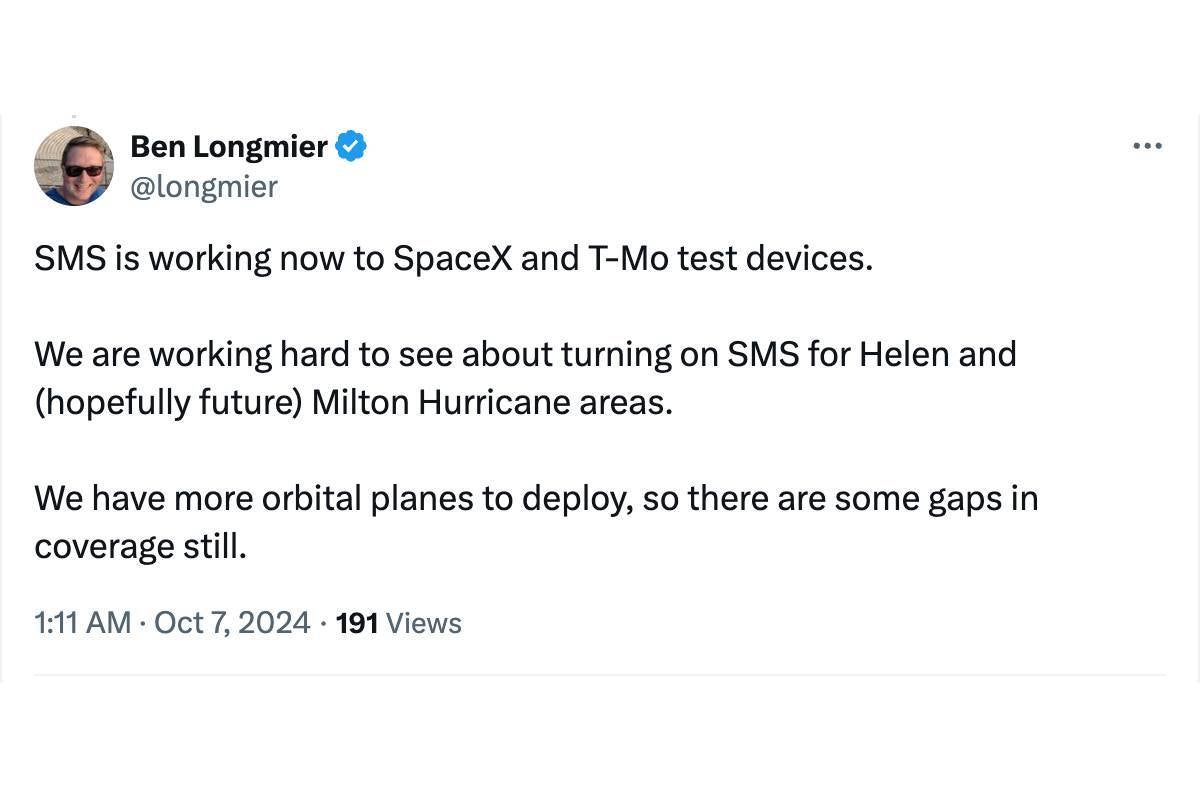 SpaceX Starlink T-Mobile Helene