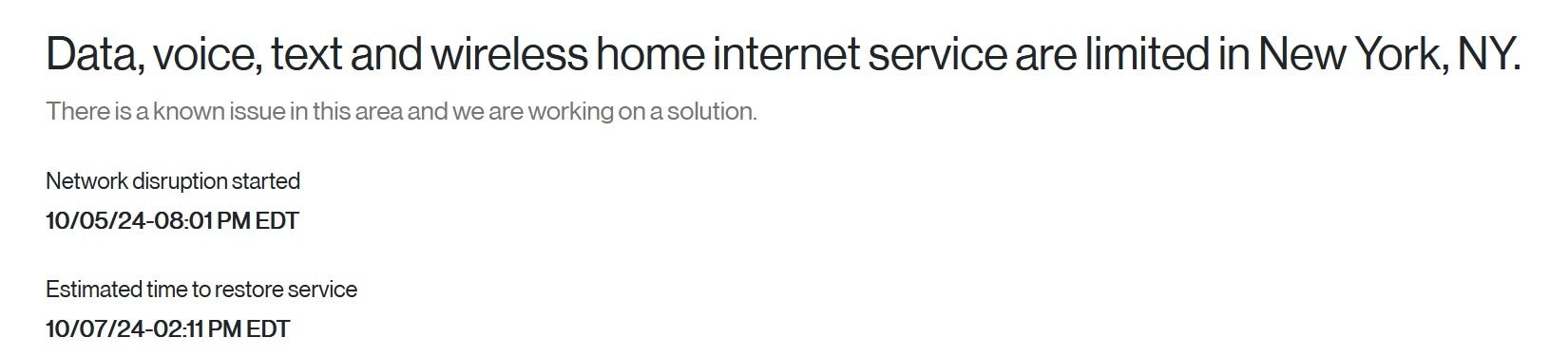 Verizon&amp;#039;s website confirms outage in New York City.