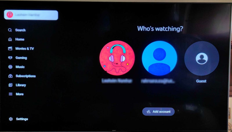 Screenshot of the new native account switcher on Android TV