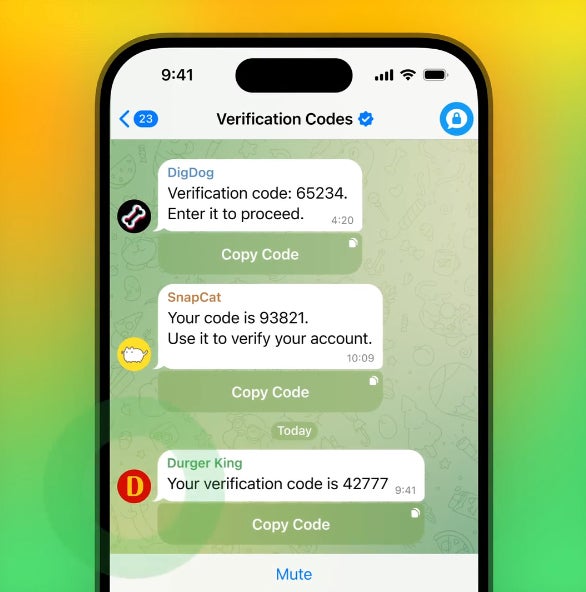 Telegram verification codes