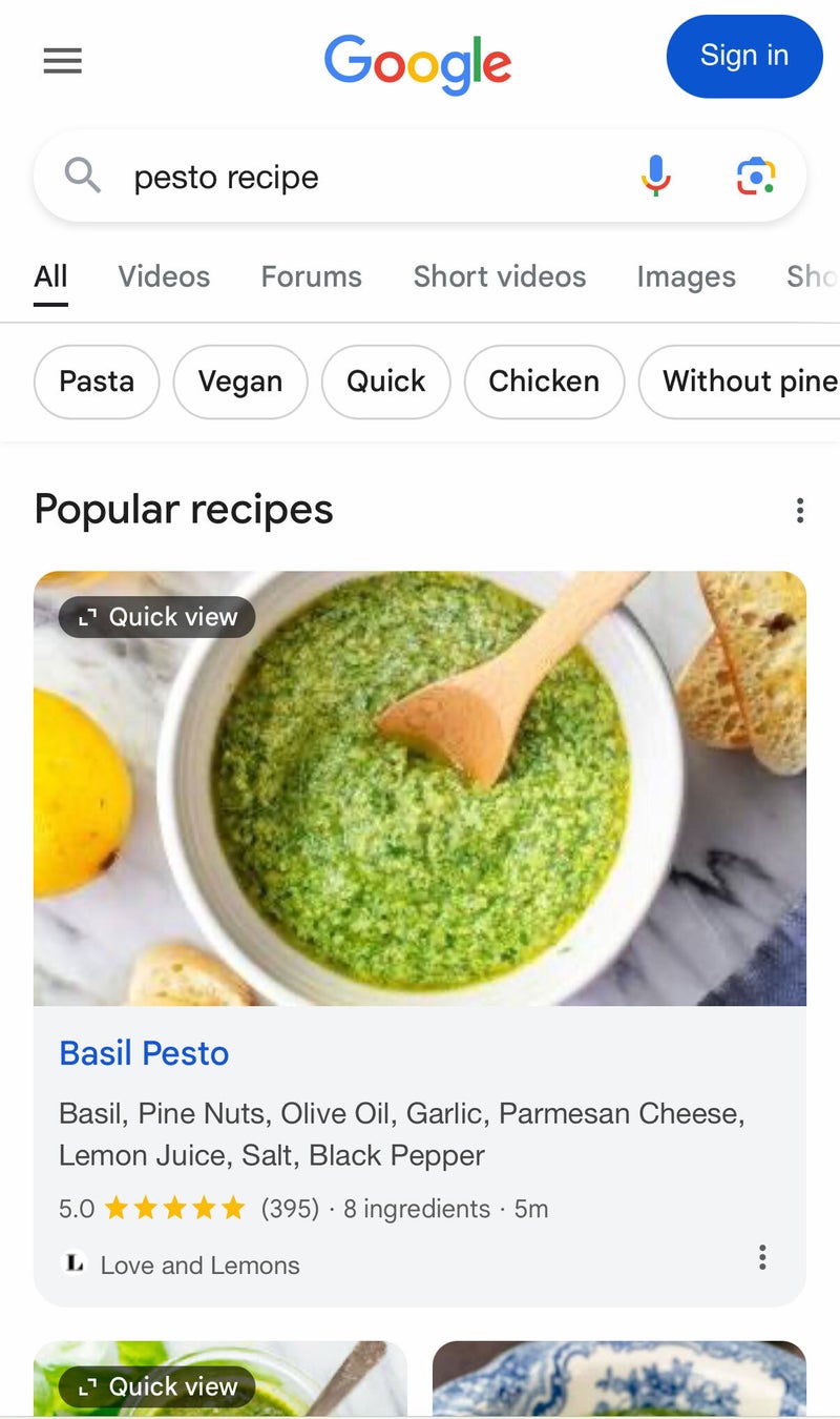 Google's new test brings full recipes to search results