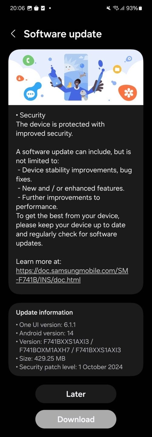 A screenshot of the October 2024 security update screen