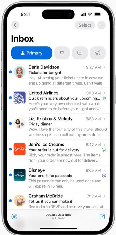 The Mail app will display the logos of companies sending email to iPhone users.  