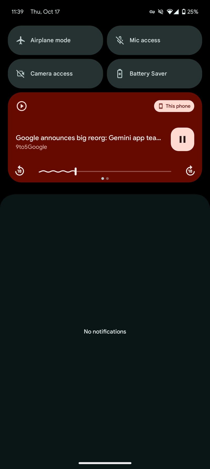 Screenshot of Chrome for Android's "Listen to this page" feature with background play