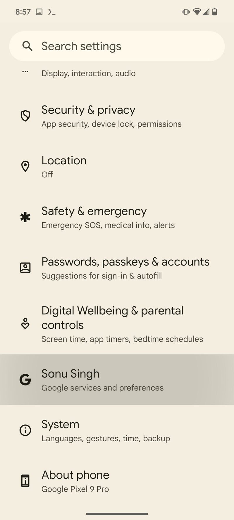 Android System Settings page will soon start reflecting your account name instead of just “Google”