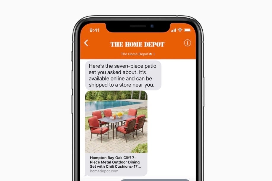 A screenshot of "Messages for Business" at work on an iPhone