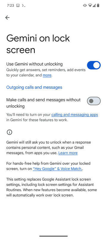 A screenshot of the Gemini lock screen settings